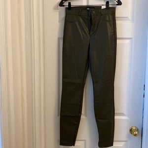 ZARA Dark Green Leather Leggings